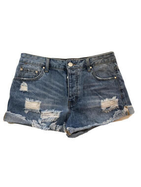 Tobi Destroyed Blue Jeans Shorts Womens 28 Mini Button Fly